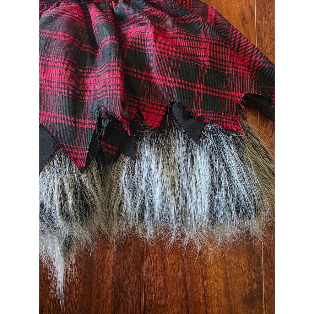 Spirit Halloween Werewolf Costume Dress Toddler 2T Red Plaid Faux Fur Tail Black - Picture 3 of 4